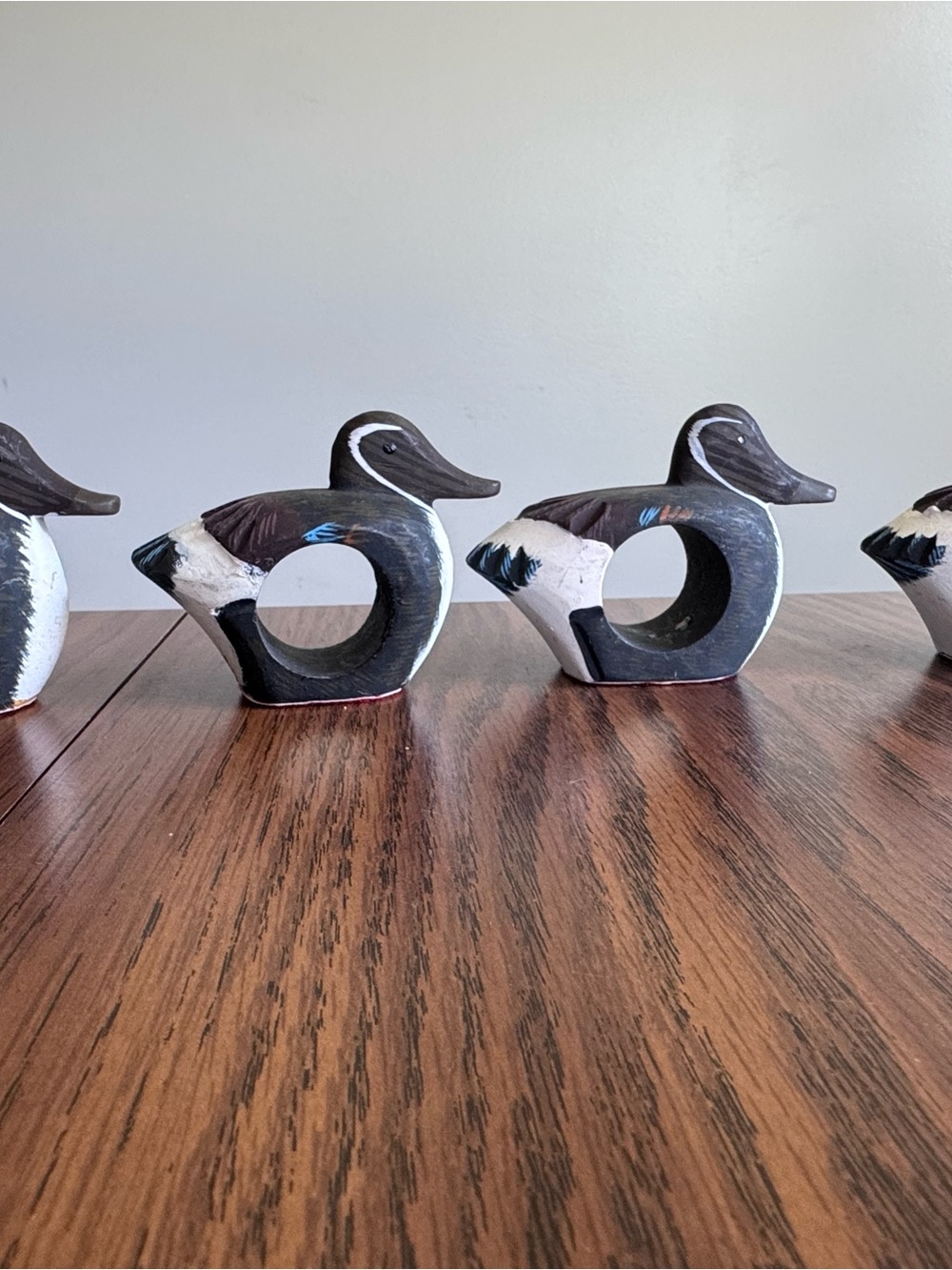 Set of 4 Mallard Duck Napkin Rings Hand Carved and Painted Vintage Cottage Core